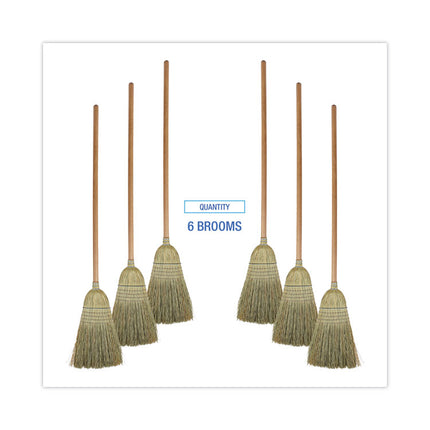 100% Corn Brooms, 60" Overall Length, Natural, 6/Carton