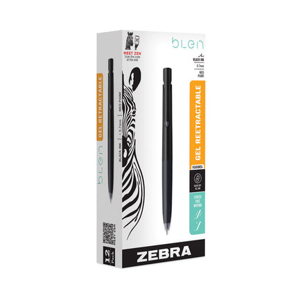 bLen Gel Pen, Retractable, Fine 0.7 mm, Black Ink, Black Barrel, Dozen