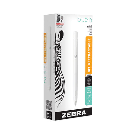 bLen Gel Pen, Retractable, Fine 0.7 mm, Black Ink, White Barrel, Dozen
