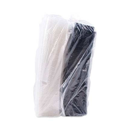Creative Carryouts Hinged Plastic Hot Deli Boxes, 24 Oz, 7.87 X 5.4 X 2.1, Black/clear, 200/carton
