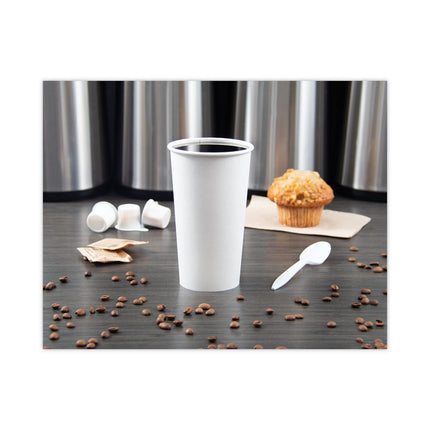 Single-Sided Poly Paper Hot Cups, 20 oz, White, 600/Carton