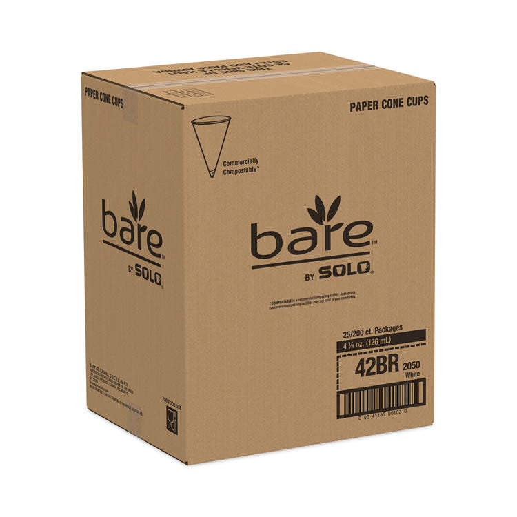 Bare Eco-Forward Treated Paper Cone Cups, 4.25 oz, White, 200/Bag, 25 Bags/Carton