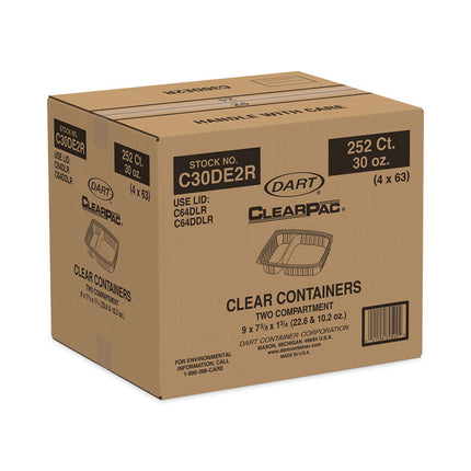 ClearPac Containers, 2 Compartments, 32.8 oz, 7.4 x 9 x 1.7, Clear, Plastic, 63/Pack, 4 Packs/Carton