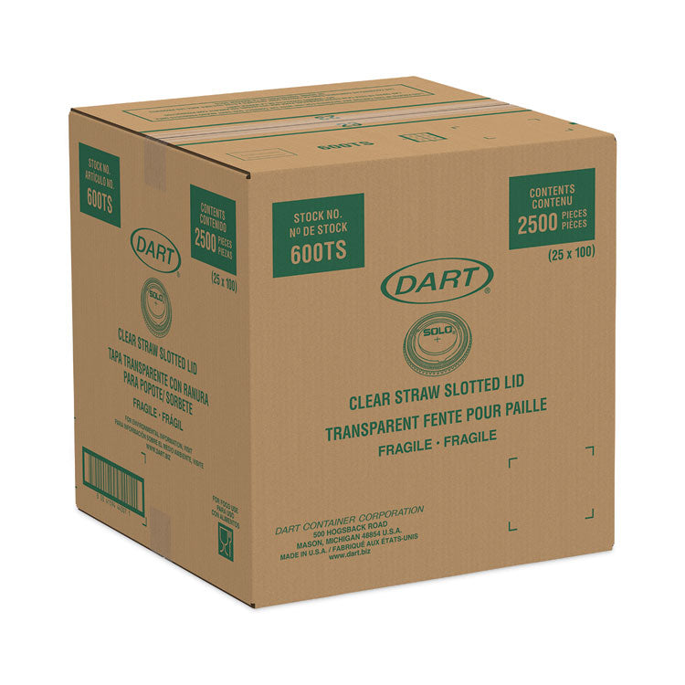 Straw-Slot Cold Cup Lids, Fits 10 oz Cold Cups, Plastic, Clear, 100/Pack, 25 Packs/Carton
