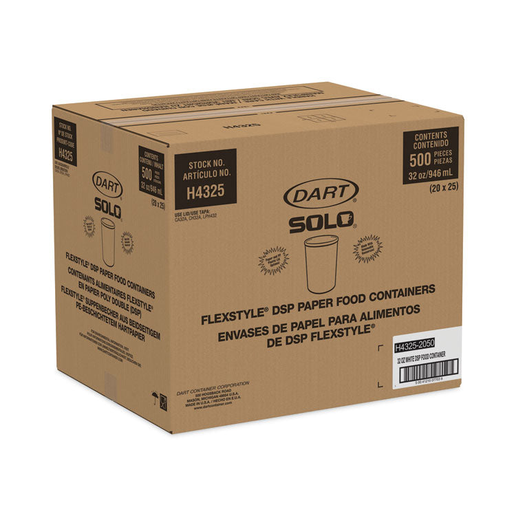 Flexstyle Double Poly Paper Containers, 32 oz, White, Paper, 25/Pack, 20 Packs/Carton