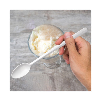 Bonus Polypropylene Utensils, Soda Spoon, Plastic, 8", White, 1,000/Carton