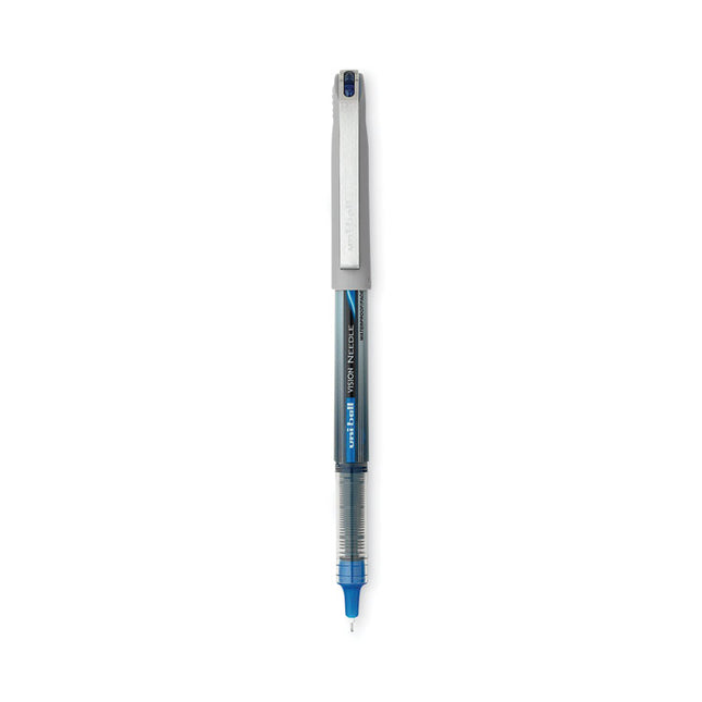 VISION Rollerball Pen, Stick, Extra-Fine 0.5 mm, Blue Ink, Black/Blue/Clear Barrel, 12/Pack