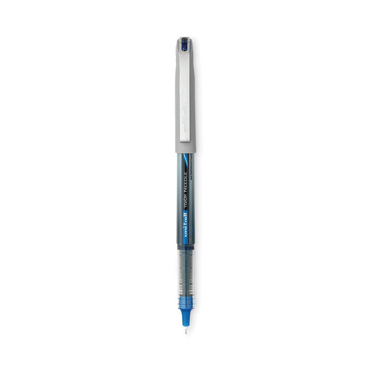 VISION Rollerball Pen, Stick, Extra-Fine 0.5 mm, Blue Ink, Black/Blue/Clear Barrel, 12/Pack