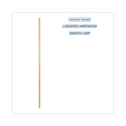 Threaded End Broom Handle, Lacquered Hardwood, 0.94" dia x 54", Natural