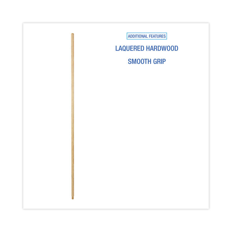 Threaded End Broom Handle, Lacquered Hardwood, 0.94" dia x 54", Natural