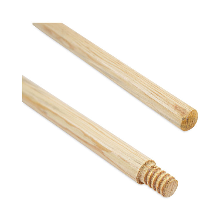 Threaded End Broom Handle, Lacquered Hardwood, 0.94" dia x 54", Natural