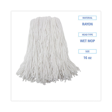 Premium Cut-End Wet Mop Heads, Rayon, 16oz, White, 12/carton