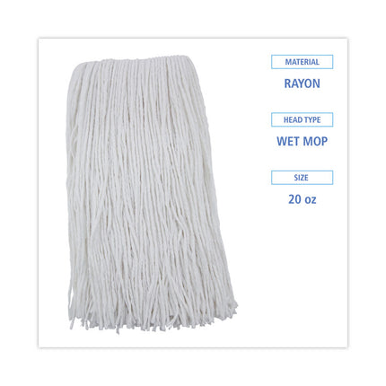 Premium Cut-End Wet Mop Heads, Rayon, 20oz, White, 12/carton