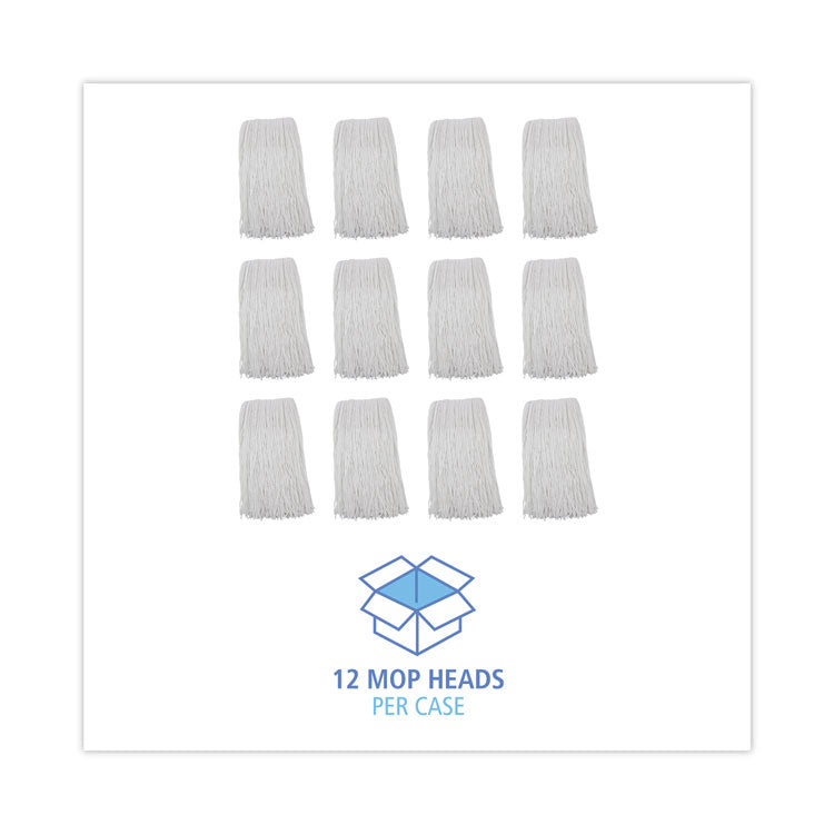 Premium Cut-End Wet Mop Heads, Rayon, 20oz, White, 12/carton