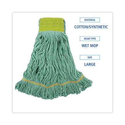 Ecomop Looped-End Mop Head, Recycled Fibers, Large Size, Green, 12/carton