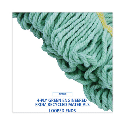 Ecomop Looped-End Mop Head, Recycled Fibers, Large Size, Green, 12/carton