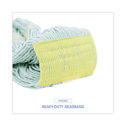 Ecomop Looped-End Mop Head, Recycled Fibers, Large Size, Green, 12/carton