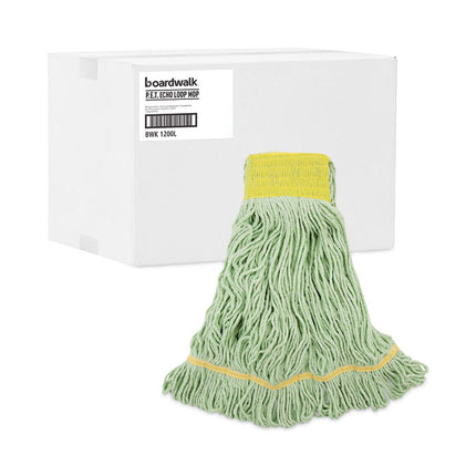 Ecomop Looped-End Mop Head, Recycled Fibers, Large Size, Green, 12/carton
