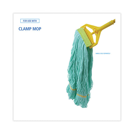 Ecomop Looped-End Mop Head, Recycled Fibers, Medium Size, Green, 12/carton