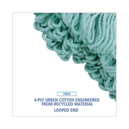 Ecomop Looped-End Mop Head, Recycled Fibers, Medium Size, Green, 12/carton