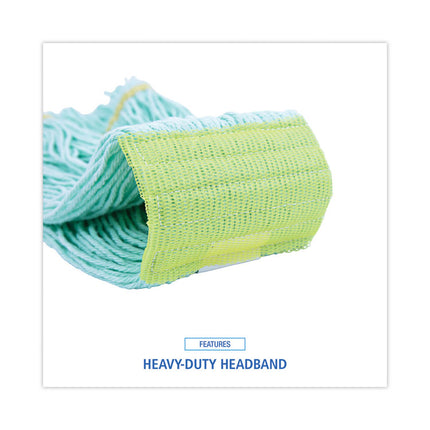 Ecomop Looped-End Mop Head, Recycled Fibers, Medium Size, Green, 12/carton
