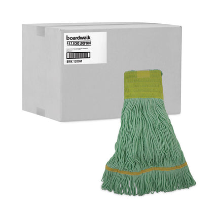 Ecomop Looped-End Mop Head, Recycled Fibers, Medium Size, Green, 12/carton