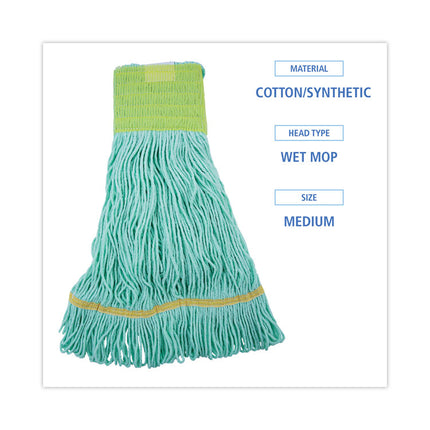 Ecomop Looped-End Mop Head, Recycled Fibers, Medium Size, Green