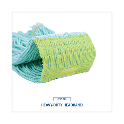 Ecomop Looped-End Mop Head, Recycled Fibers, Medium Size, Green