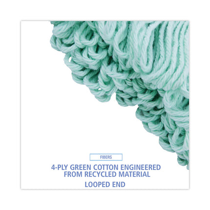 Ecomop Looped-End Mop Head, Recycled Fibers, Extra Large Size, Green