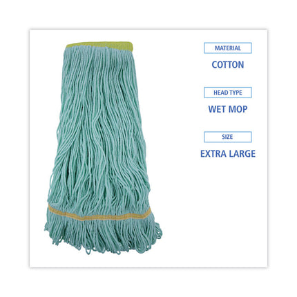 Ecomop Looped-End Mop Head, Recycled Fibers, Extra Large Size, Green, 12/ct