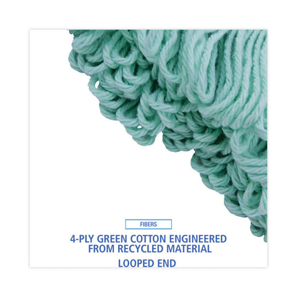 Ecomop Looped-End Mop Head, Recycled Fibers, Extra Large Size, Green, 12/ct