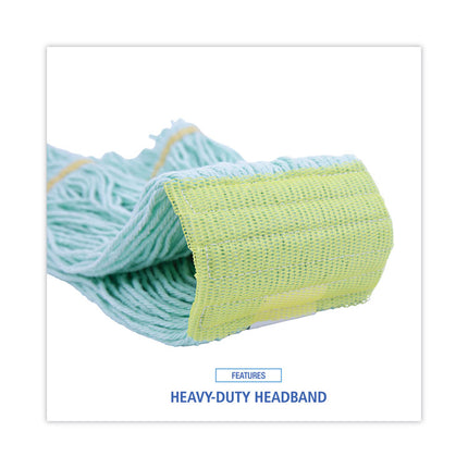 Ecomop Looped-End Mop Head, Recycled Fibers, Extra Large Size, Green, 12/ct