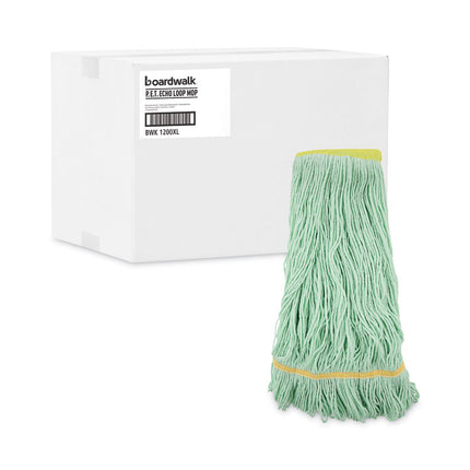Ecomop Looped-End Mop Head, Recycled Fibers, Extra Large Size, Green, 12/ct