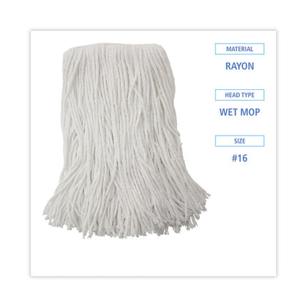 Mop Head, Value Standard Head, Rayon Fiber, Cut-End, Size No. 16, White, 12/carton