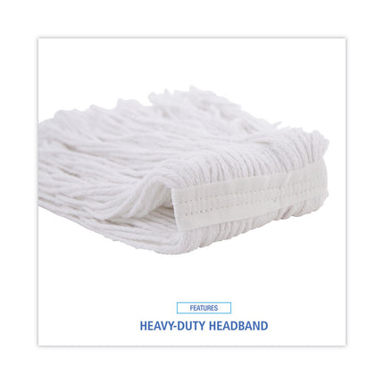 Mop Head, Value Standard Head, Rayon Fiber, Cut-End, Size No. 16, White, 12/carton