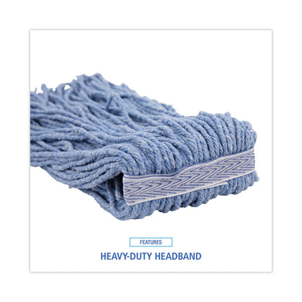 Mop Head, Standard Head, Cotton/synthetic Fiber, Cut-End, #24, Blue, 12/carton