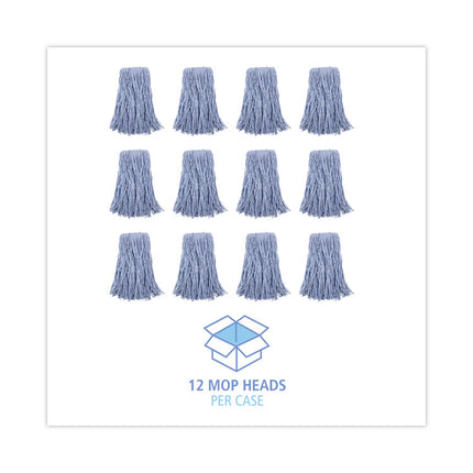Mop Head, Standard Head, Cotton/synthetic Fiber, Cut-End, #24, Blue, 12/carton