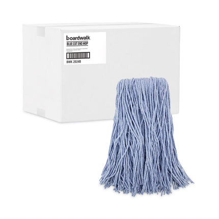 Mop Head, Standard Head, Cotton/synthetic Fiber, Cut-End, #24, Blue, 12/carton