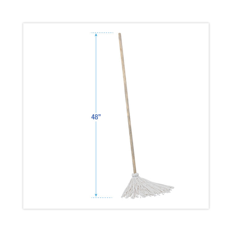 Handle/Deck Mops, #12 White Rayon Head, 48" Natural Wood Handle, 6/Pack
