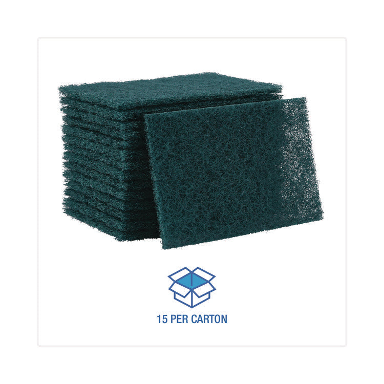 Heavy-Duty Scouring Pad, 6 x 9, Green, 15/Carton
