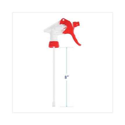 General Purpose Trigger Sprayer, 8" Tube, Fits 16 oz to 24 oz Bottles, Red/White, 24/Carton