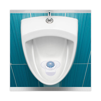 Urinal Screen with Non-Para Deodorizer Block, Green Apple Scent, 3.25 oz, Blue/White, 12/Box