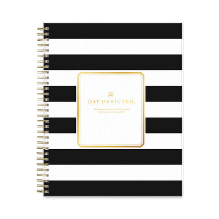 Day Designer Daily/Monthly Frosted Planner, Rugby Stripe Artwork, 10 x 8, Black/White Cover, 12-Month (July-June): 2024-2025