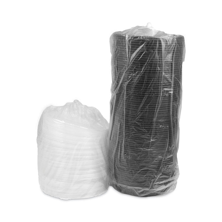 EarthChoice MealMaster Container with Lid, 48 oz, 10.13" Diameter x 2.13" h, Black/Clear, Plastic, 150/Carton