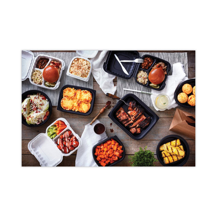 EarthChoice MealMaster Container with Lid, 48 oz, 10.13" Diameter x 2.13" h, Black/Clear, Plastic, 150/Carton