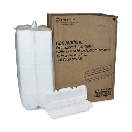 Foam Hinged Lid Containers, Dual Tab Lock Hoagie, 13 X 4 X 4, White, 250/carton