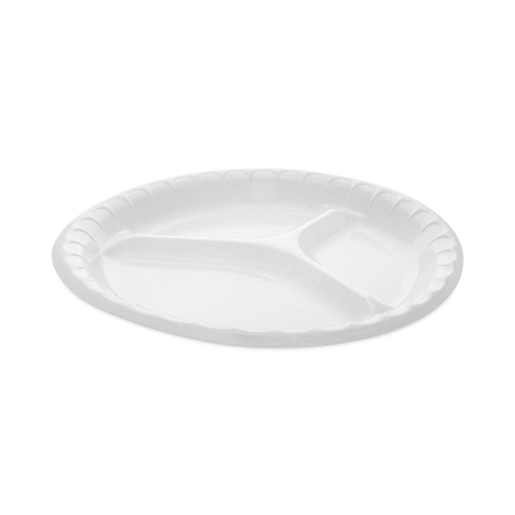 Placesetter Deluxe Laminated Foam Dinnerware, 3-Compartment Plate, 10.25" dia, White, 540/Carton