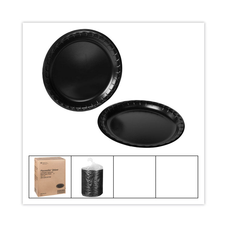 Placesetter Deluxe Laminated Foam Dinnerware, Plate, 10.25" dia, Black, 540/Carton