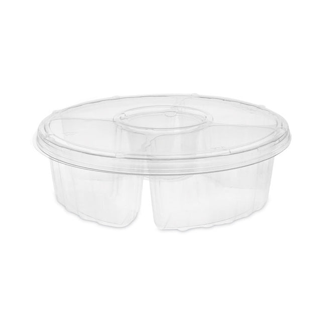 Dip Cup Platter, 4 Compartments, 64 oz, 10" Diameter, Clear, Plastic, 100/Carton