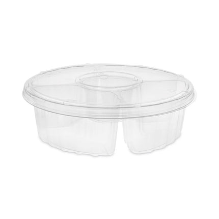 Dip Cup Platter, 4 Compartments, 64 oz, 10" Diameter, Clear, Plastic, 100/Carton